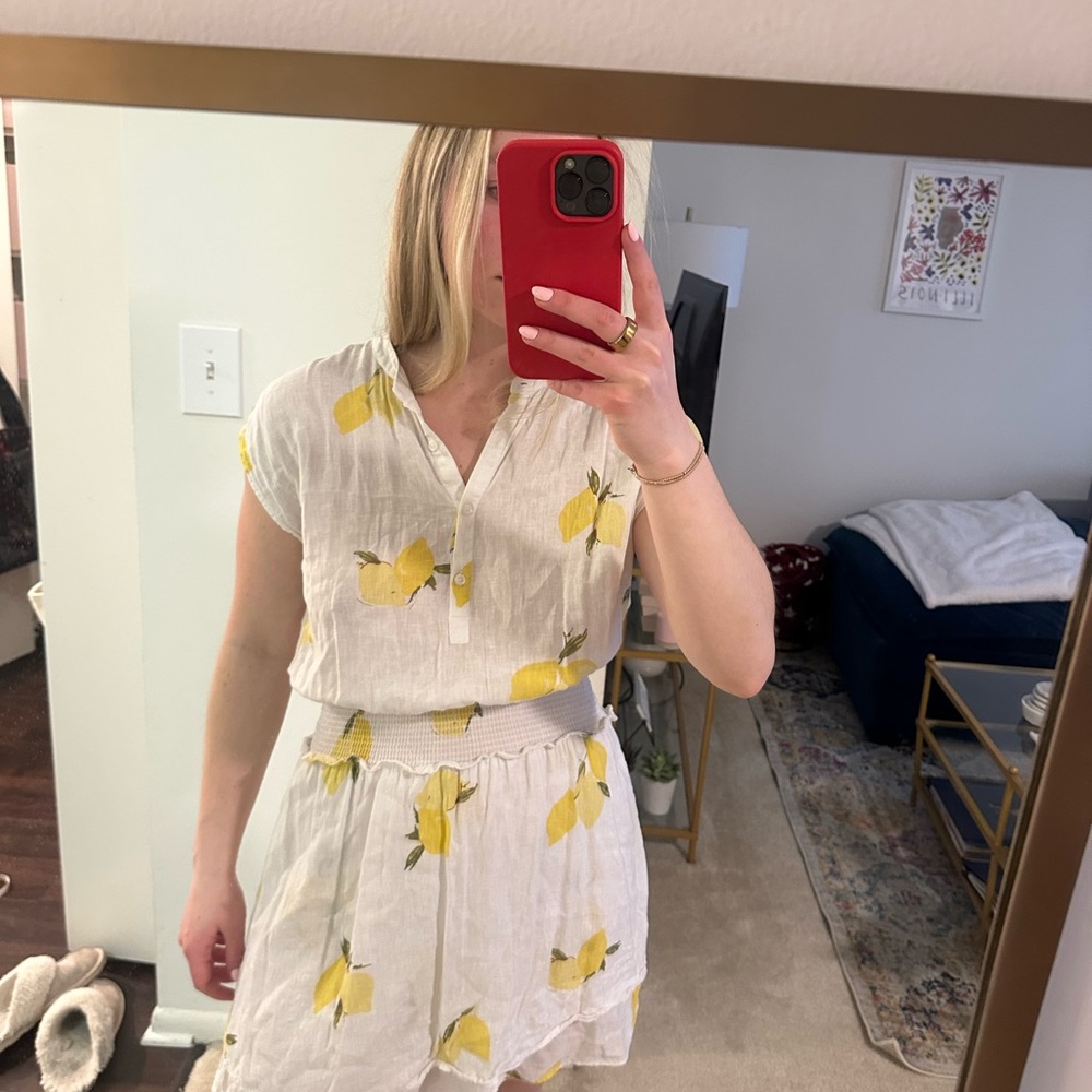 Rails White Dress with Yellow Lemon Print